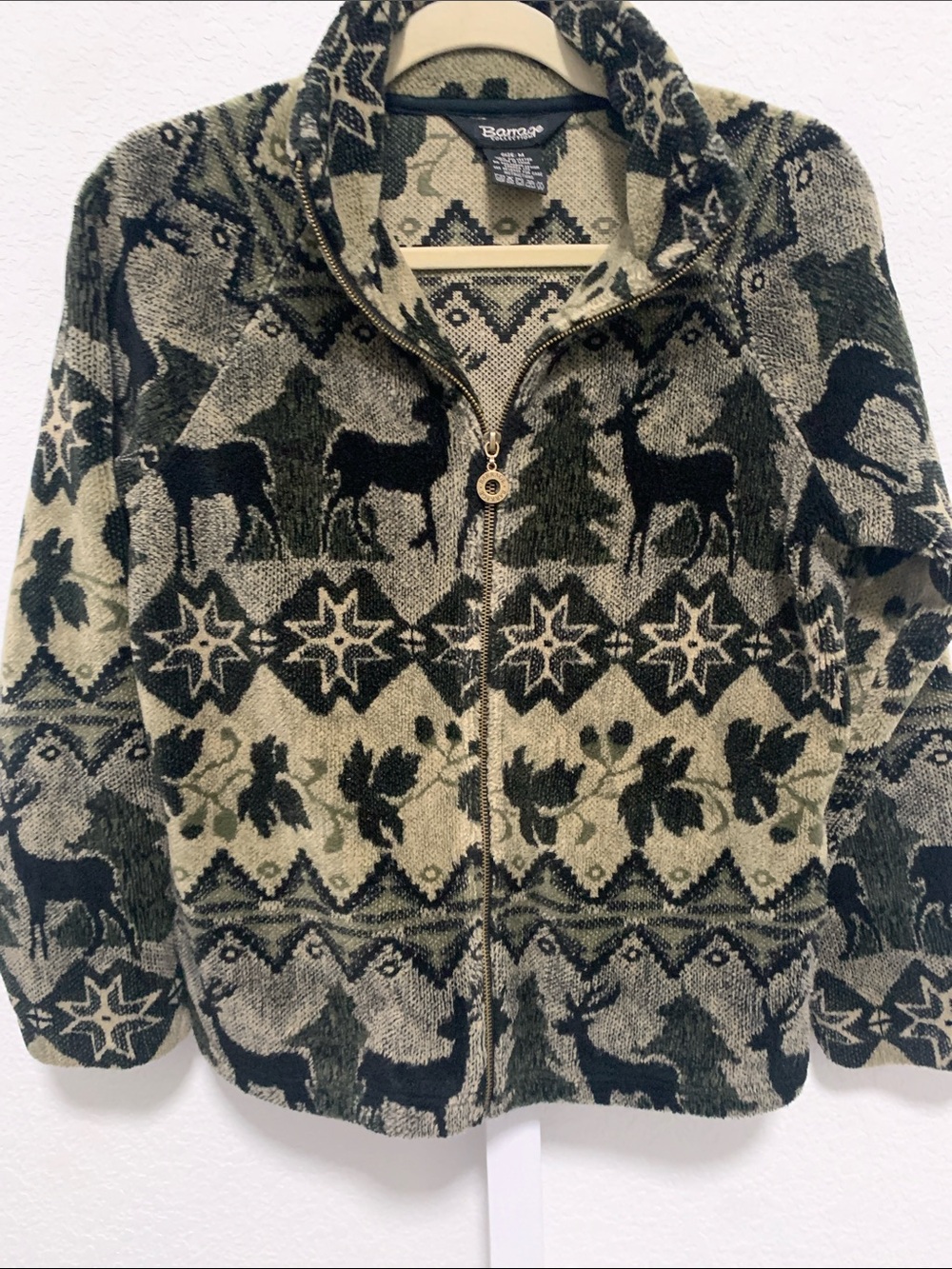 Vintage Barrage Fair Isle Reindeer Graphics Zip Front Fleece Jacket - Picture 4 of 7